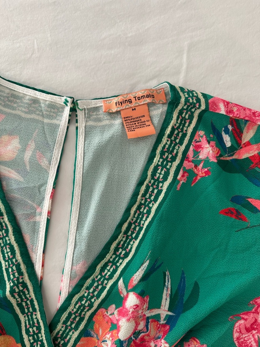 Flying Tomato Green Floral Wide-Leg Wrap Jumpsuit - Picture 5 of 8
